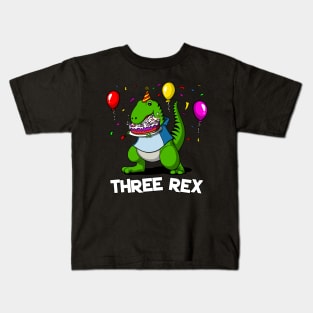 Dinosaur Three Rex 3rd Birthday Party Kids T-Shirt